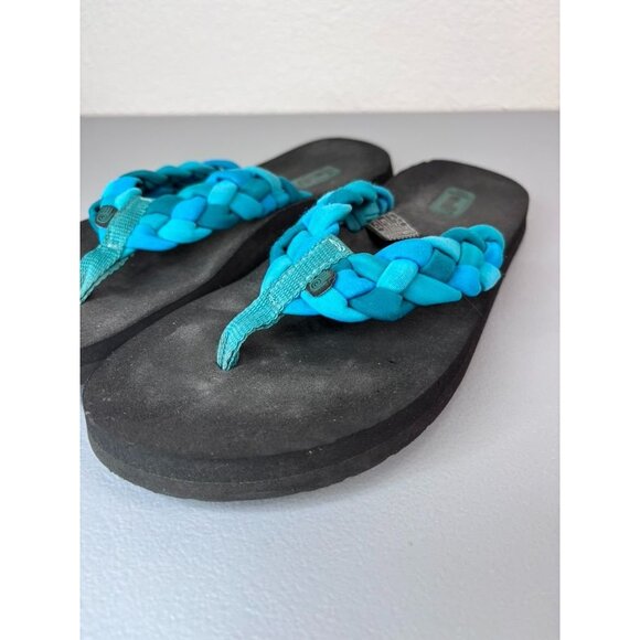 Teva women's 7 black blue braided strap‎ thong flip flop sandals - Picture 2 of 5
